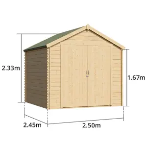 BillyOh Pro Apex Log Cabin Wooden Shed - W2.5m x D2.5m (8 x 8ft) - 19mm Thickness