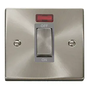 Satin / Brushed Chrome 1 Gang Ingot Size 45A Switch With Neon - Grey Trim - SE Home