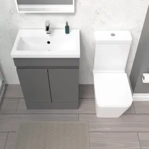 Nes Home Steel Grey 600mm Freestanding Basin Vanity Unit & Close Coupled Toilet