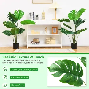 Costway 120cm Artificial Monstera Deliciosa Tree Faux Tree W/ 10 Leaves & Cement Pot