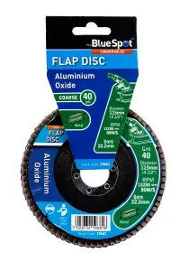 Blue Spot Tools - 115mm (4.5") 40 Grit Aluminium Oxide Flap Disc (Header Card)