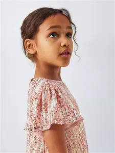 John Lewis Kids' Sequin Party Dress, Rose Gold/Multi