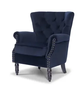 Velvet Navy Blue Liana Accent Wingback Chair