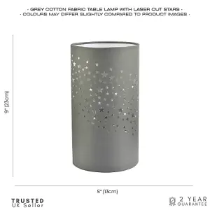 Modern Stars Decorated Children/Kids Medium Grey Cotton Bedside Table Light