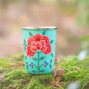 BillyCan Hand-Painted Picnic Cups - 300ml - Mint Peony - Pack of 6