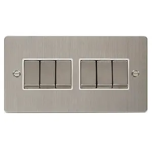 Flat Plate Stainless Steel 10A 6 Gang 2 Way Ingot Light Switch - White Trim - SE Home