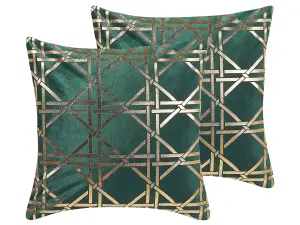 Set of 2 Cushions CASSIA 45 x 45 cm Geometric Dark Green