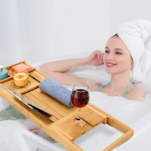 Woodluv Extendable Luxury Bamboo Bath Bridge With Slotted Design