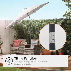 VonHaus Parasol 2.7M, Garden Umbrella, Sun Shade Canopy with Hand Crank, Tilt Function, UV30+ Protection, Air Vent, Steel Frame