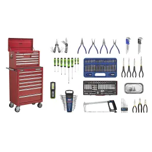 Sealey 146 Pcs 15 Drawer Topchest & Rollcab Tool Kit Garage - Red APCOMBOBBTK57