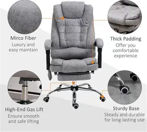 Vinsetto Massage Executive Office Chair, Heated 6 Points Vibration, Adjustable Swivel Ergonomic Desk Chair Recliner W/ Footrest Grey | Aosom UK