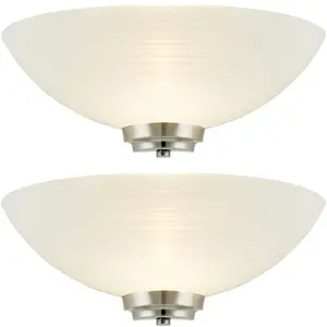 2 PACK Dimmable LED Wall Light Satin Chrome White Line Pattern Glass Shade Lamp