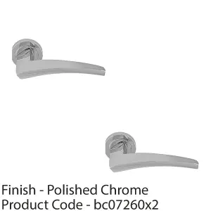 2 PACK - Premium Elegant Curve Door Handle Set - Ploshed Chrome Bar Lever on Round Rose