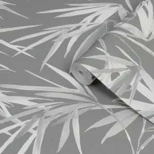 Superfresco Easy Asia Dark grey Leaves Smooth Wallpaper