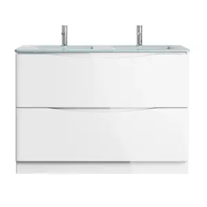 Eden 1200mm Floorstanding Vanity Unit in Gloss White & White Glass Basin