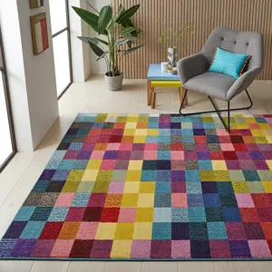 Multi Modern Geometric Easy to Clean Rug For Dining Room-80 X 240cmcm (Runner)