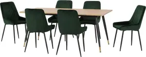 Hamilton Large Dining Set Oak Effect with 6 Green Velvet Avery Chairs