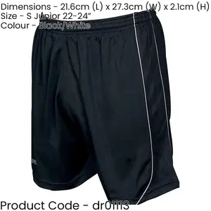 S JUNIOR Elastic Waist Football Gym Training Shorts - Plain BLACK/WHITE 22-24"