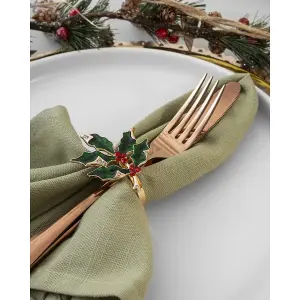 Set Of 6 Deluxe Holly Gem Napkin Rings Christmas Dinner Table Decoration Ring Buckle Serviette Holder Festive Party