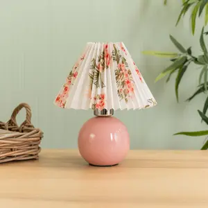 ValueLights Pink Floral Touch Button Rechargeable Table Lamp