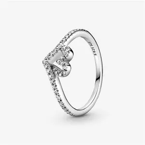 Pandora Sparkling Wishbone Heart Ring - Sterling Silver / Cubic Zirconia - Sz. 50