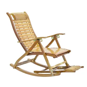 Foldable Adjustable Bamboo Indoor and Outdoor Recliner Chair Sun Lounge Rocking Chair with Retractable Footrest