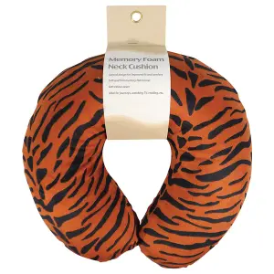 Memory Foam Neck Travel Cushion - Removeable Velour Cover - Brown Tiger Print