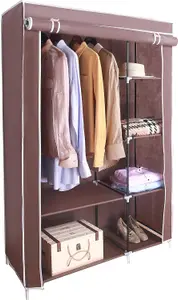 AROME PUR Canvas Wardrobe Organizer Clothes Rail Shelves Storage Closet Double Short - Brown