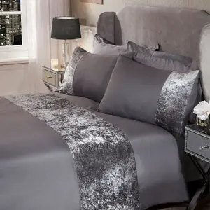 Sienna Crushed Velvet Panel Duvet Cover with Pillow Case Set - Silver, King