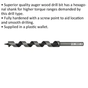 18mm x 235mm Hardened Auger Drill Bit with Hex Shank for Woodworking Projects