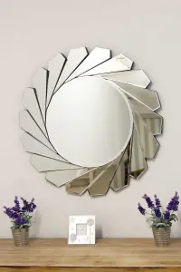 MirrorOutlet All Glass Frameless Modern Circular  Round Wall Mirror 80 x 80 CM