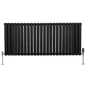 Oval Column Radiator & Valves - 600mm x 1440mm - Black