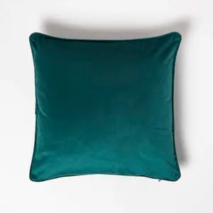 Homescapes Green Filled Velvet Cushion with Piped Edge 46 x 46 cm