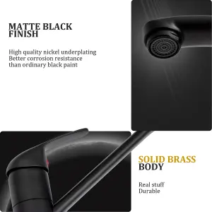 Matte Black Kitchen Taps Mixer, Modern Brass Single Lever 360 Swivel Kitchen Sink Taps with Braided Hoses