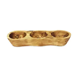 Olive Wood Natural Grained Rustic Kitchen Dining 3 Section Snack Boat (L) 35cm