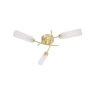 ValueLights Maya 3 Way Curved Cross Over Design Brushed Gold Ceiling Light Fitting for Living Room Hallway - LED Bulbs Included