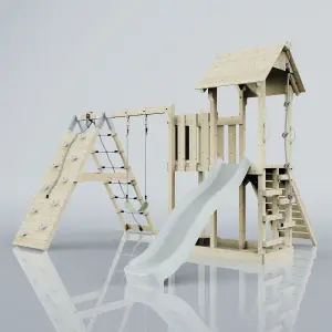 PolarPlay Balcony Tower Kids Wooden Climbing Frame with Swing and Slide - Climb & Swing Kory Mist