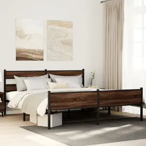 Berkfield Metal Bed Frame without Mattress Brown Oak 200x200 cm