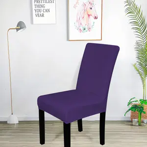 220GSM Universal Dining Velvet Chair Cover, Dark Purple - Pack of 1