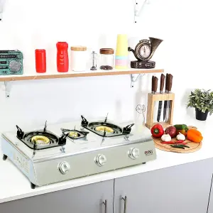 NJ NSD-3 Portable 3 Burner Gas Stove Indoor Gas Hob Caravan Home Kitchen Camping Garden Catering