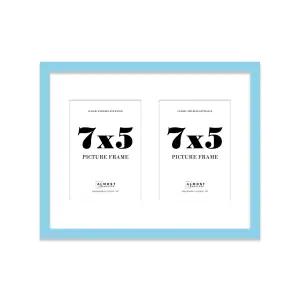 14x11 Inch 2 Opening Photo Collage Frame, Display Two 7x5 Inch Photos, Multi Aperture Family Picture Frame, Light Blue