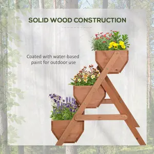 Outsunny 3 Tier Raised Garden Bed Wooden Elevated Planter Box Kit, Brown