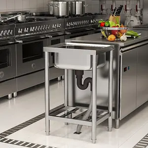 1 Compartment Commercial Floorstanding Stainless Steel Kitchen Sink with Storage Shelf 80cm