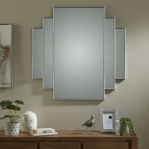 Wall Mirror Charleston Rectangular Shape with Silver Frame- H 90cmxW 90cmxD 2cm for Hanging Above a Sofa