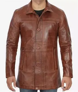 Mens Brown Leather Car Coat - 3/4 Length Leather Jacket