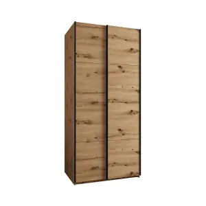 Modern Oak Artisan Sliding Door Wardrobe W1100mm H2450mm D640mm with Black Steel Handles