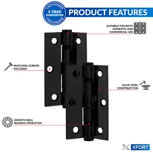 XFORT 3 Inch (75mm) Matt Black Ball Bearing Hinges, Steel Door Hinge for Wooden Doors (1.5 Pairs)