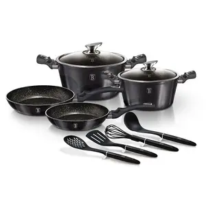 URBNLIVING Height 11.8cm Berlinger Haus 10Pc Black Carbon Pro Cookware Set Aluminium Non Stick Pots Pans Induction Tools