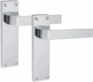 4 Sets Victorian Straight Delta Handle Latch Door Handles, Silver Polished Chrome, 1 Pair 3" Ball Bearing Hinges, 150mm x 40mm