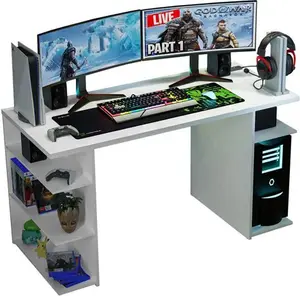 Asna Gaming Computer Desk With 5 Shelves, 60 D X 136W X 75H Cm Brayden Studio Colour: White